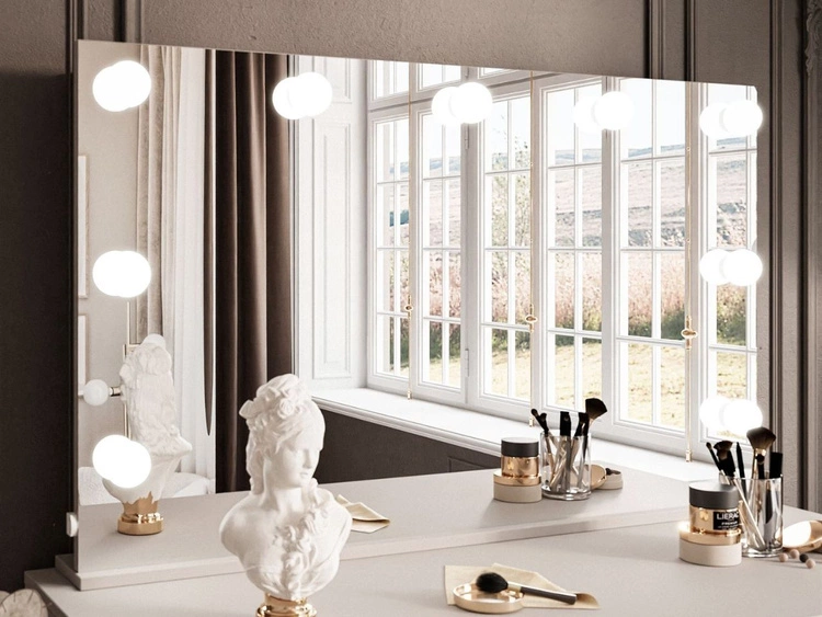 Schminktisch mit Spiegel, Schubladen und LED Melo Elite Kaschmir Matt