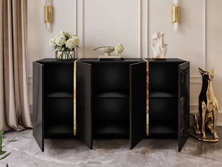 Viertürige Kommode 158 cm Glamour-Stil Lunelie Schwarzglanz