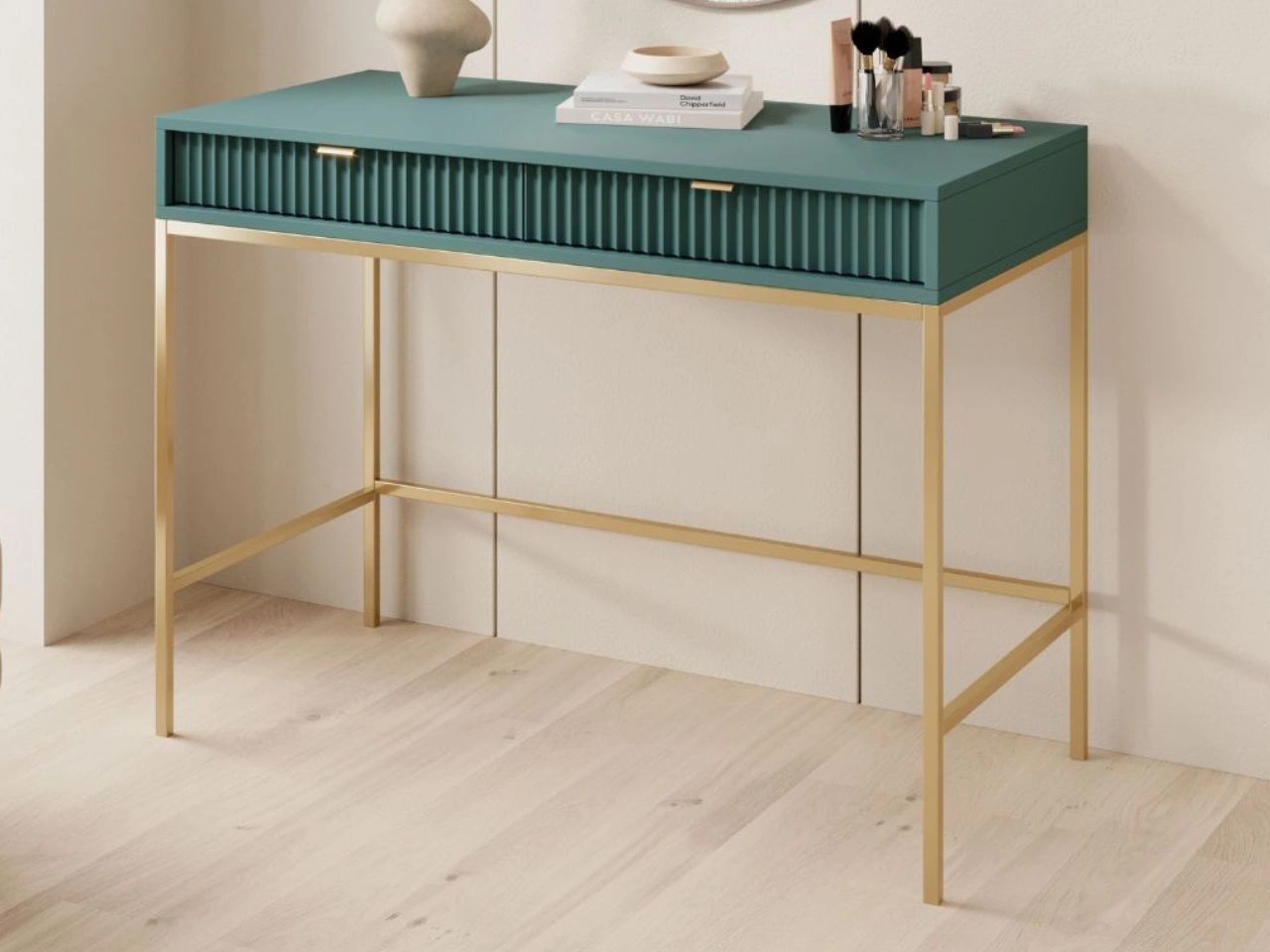 Schminktisch mit Schubladen Amber Grün, Gold Frame