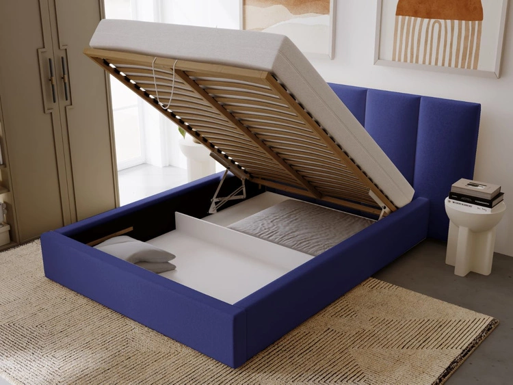 Polsterbett mit Bettkasten und Lattenrost 120x200 Lizbona Dunkelblau