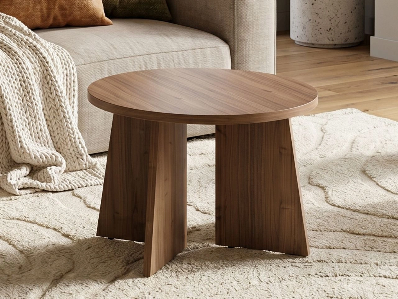 Kleiner runder Couchtisch Arelis in Royal-Nussbaum