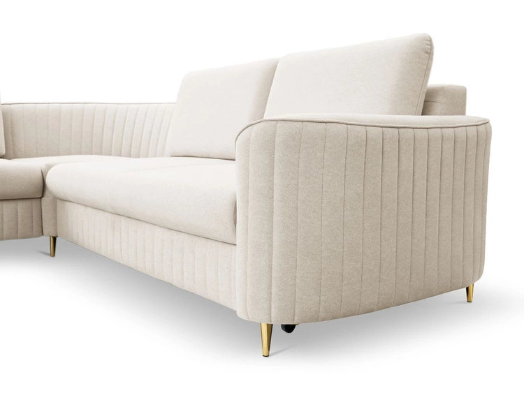 Ecksofa L-Form Rechts mit Schlaffunktion und Bettkasten Limon Beige