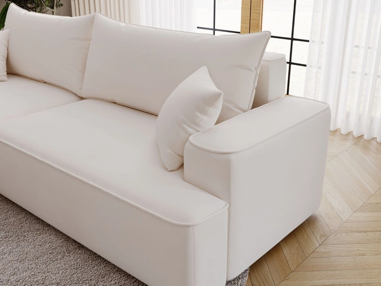 Ecksofa L-Form Links mit Schlaffunktion und Bettkasten California Creme
