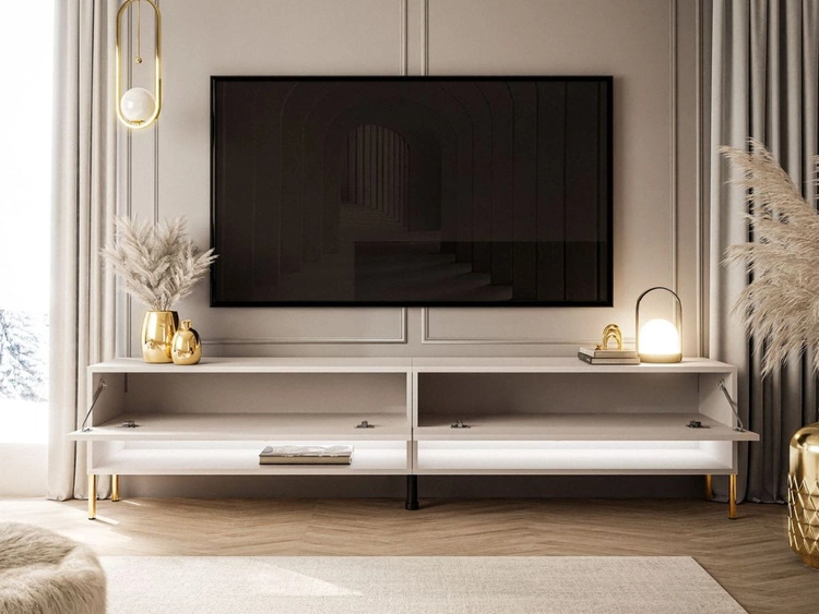 TV-Schrank für das Wohnzimmer 180 cm mit goldenen Metallbeinen und LED-Beleuchtung Aurelie Kaschmir Hochglanz