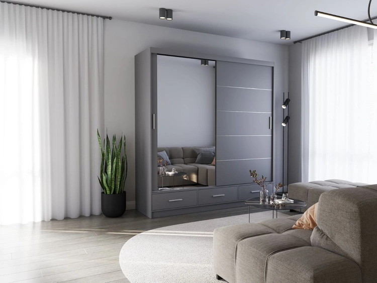 Kleiderschrank mit Spiegel 203 cm Fiore Grau