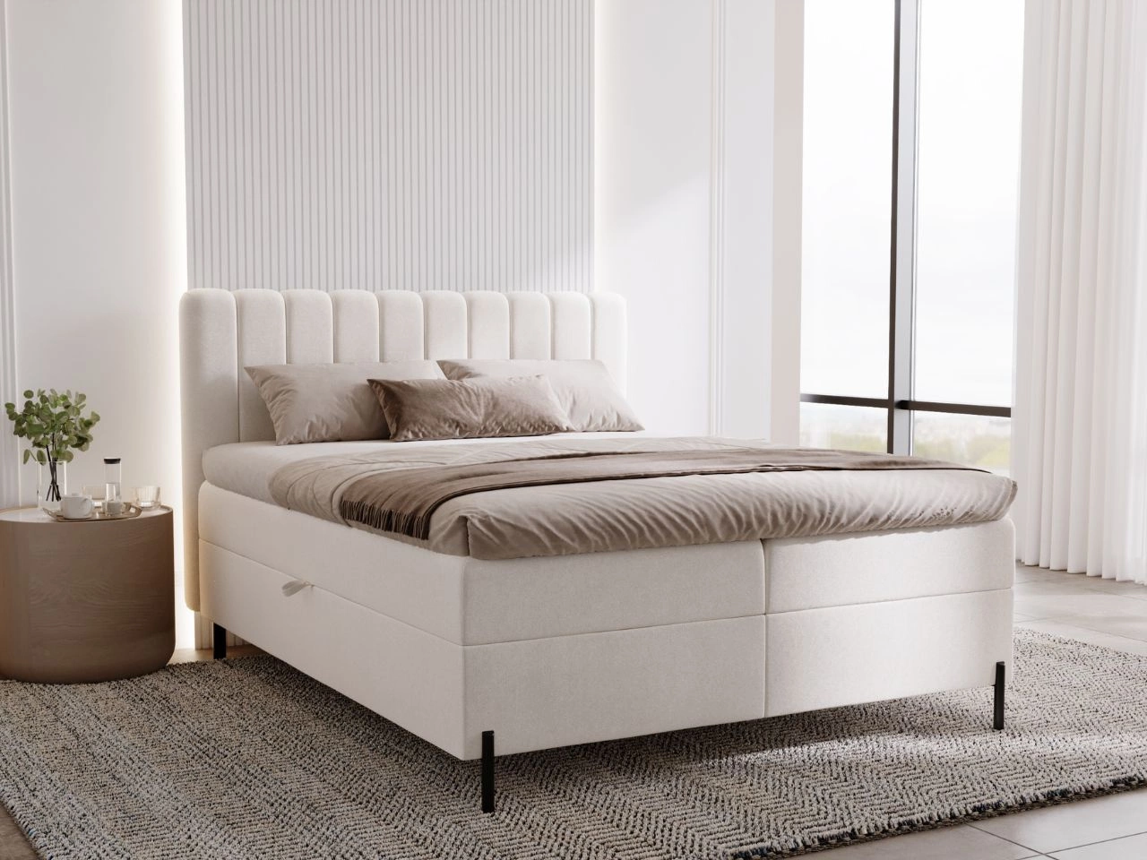 Boxspringbett mit Bettkasten 140x200 Primavera Creme