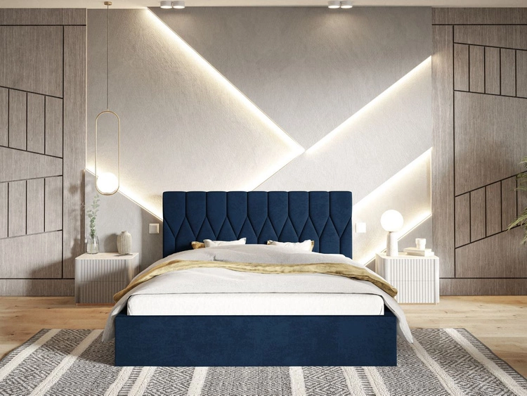 Polsterbett mit Bettkasten und Lattenrost 140x200 Gaja Dunkelblau