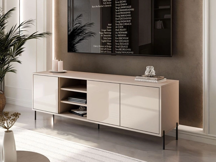 TV-Lowboard Glamour mit Türen schwarze Beine Vivance Kaschmir Hochglanz