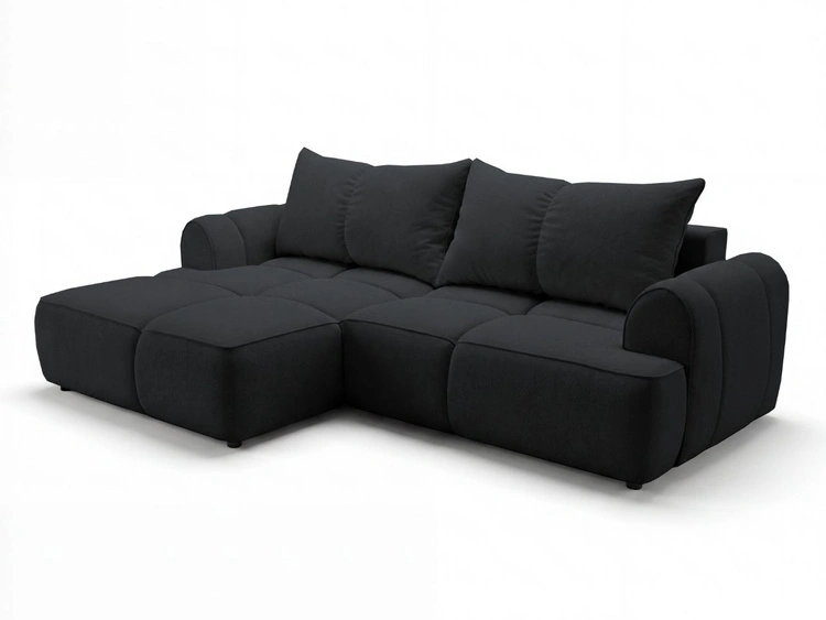 Ecksofa L-Form Links mit Schlaffunktion und Bettkasten Bonno Schwarz