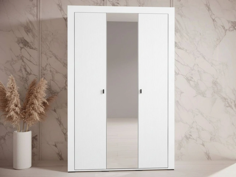 Kleiderschrank mit Drehtüren, Kleiderstange und Spiegel Messina Weiß