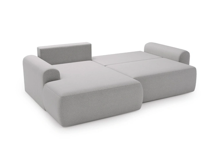 Ecksofa L-Form mit Schlaffunktion und Bettkasten Savana Links Bouclé-Stoff Grau