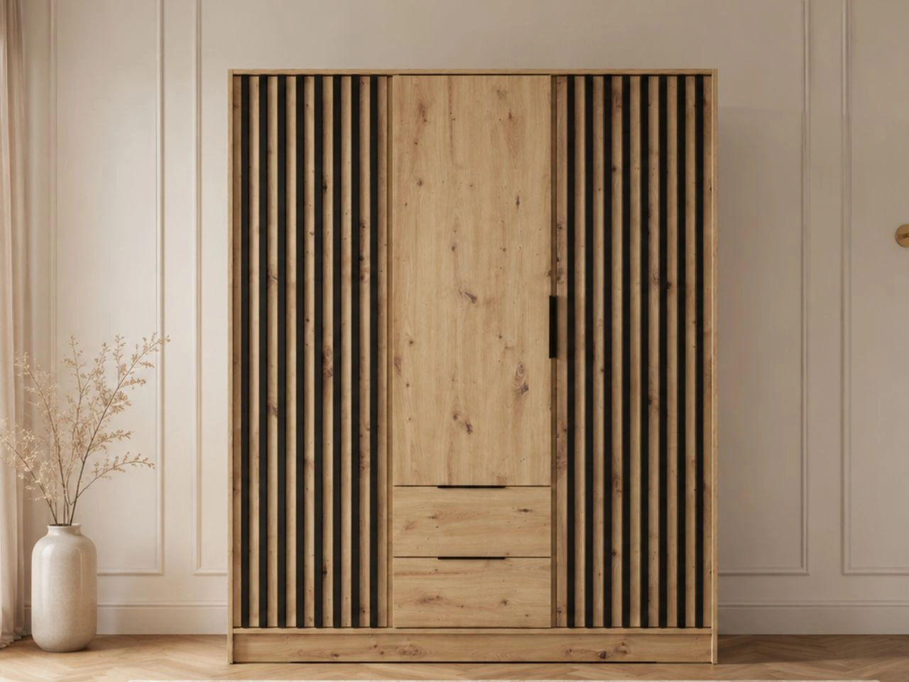 Kleiderschrank 155 cm Artisan Eiche, Schwarz