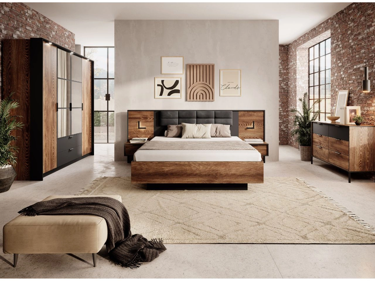 Schlafzimmer-Set Montreal Kastanie, Schwarz