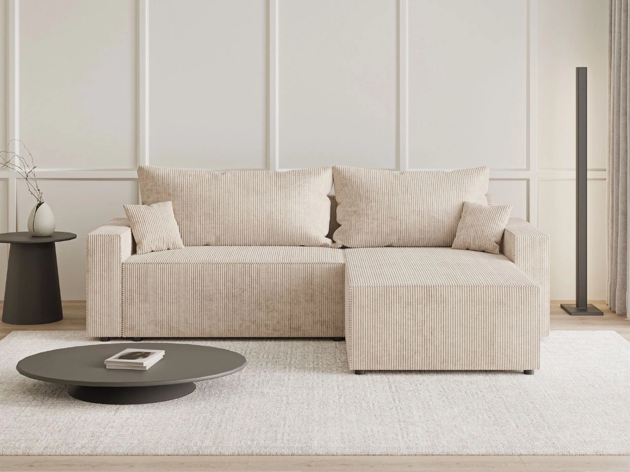 Ecksofa L-Form mit Schlaffunktion und Bettkasten Nivo Beige
