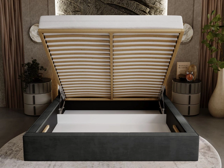 Polsterbett mit Bettkasten und Lattenrost 180x200 Apollo Schwarz