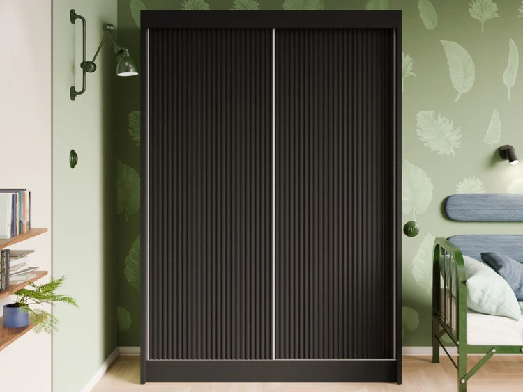 Schiebetürenschrank mit geriffelter Front 150 cm Fano Schwarz