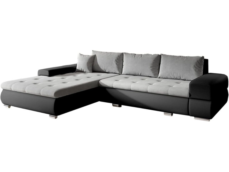 Ecksofa L-Form mit Schlaffunktion und Bettkasten Sonia Grau, Schwarz