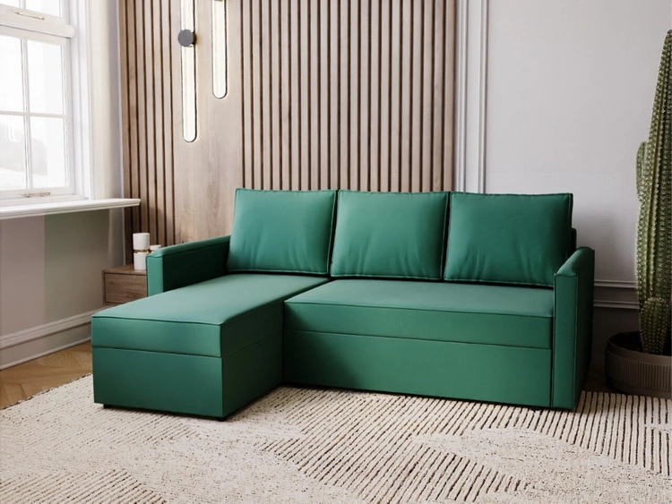 Ecksofa L-Form mit Schlaffunktion und Bettkasten Vasto Grün