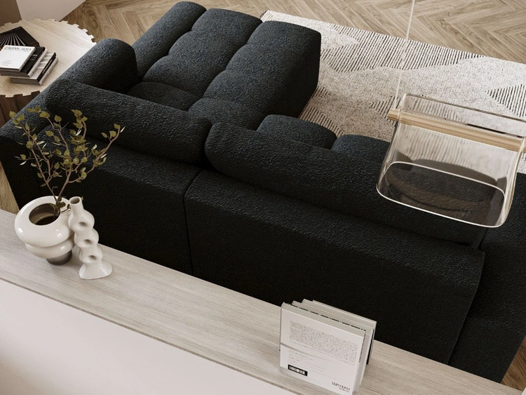 Ecksofa L-Form Rechts mit Schlaffunktion und Bettkasten Lana Schwarz