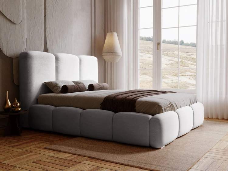 Polsterbett mit Bettkasten und Lattenrost 140x200 Bubble Hellgrau