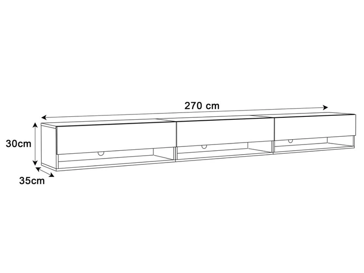 Hänge TV-Schrank 270 cm für Wohnzimmer mit LED-Beleuchtung Aurelie Artisan Eiche