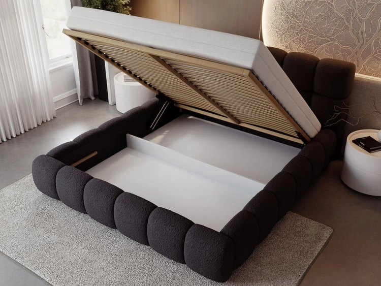 Polsterbett mit Bettkasten und Lattenrost 140x200 Modo aus Bouclé-Stoff Schwarz