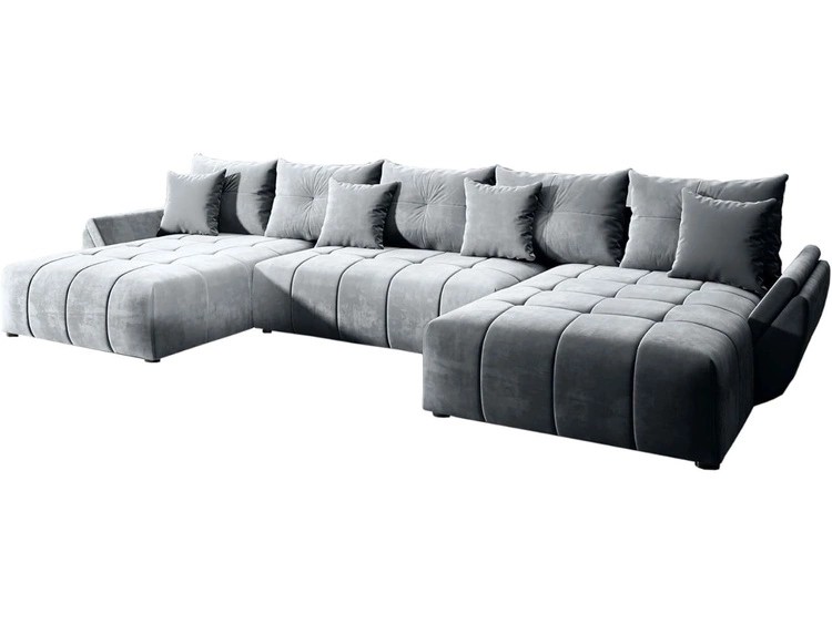 Wohnlandschaft mit Schlaffunktion und Bettkasten Decor U Hellgrau