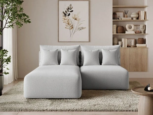 Ecksofa L-Form Links mit Schlaffunktion und Bettkasten Ronni Grau