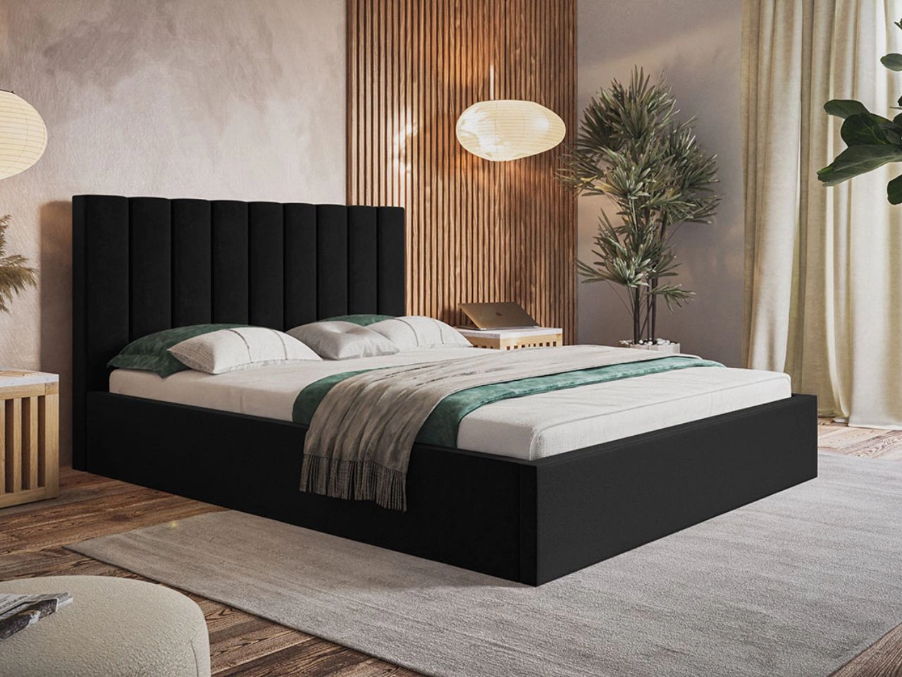 Polsterbett mit Bettkasten und Lattenrost 140x200 Sesto Schwarz