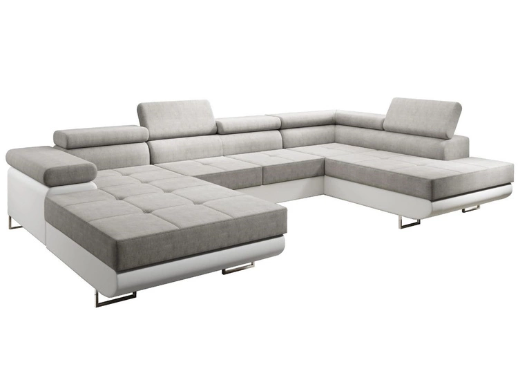 Wohnlandschaft Rechts mit Schlaffunktion und Bettkasten Solam U Hellgrau, Weiß