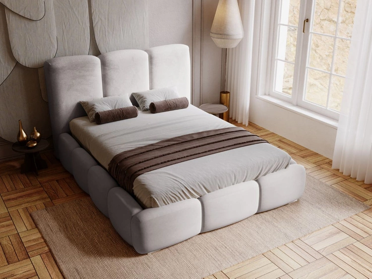 Polsterbett mit Bettkasten und Lattenrost 120x200 Bubble Hellgrau