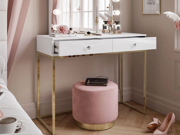 Schminktisch Glamour mit Schubladen, Spiegel und LED-Beleuchtung Brisa Weiß Hochglanz