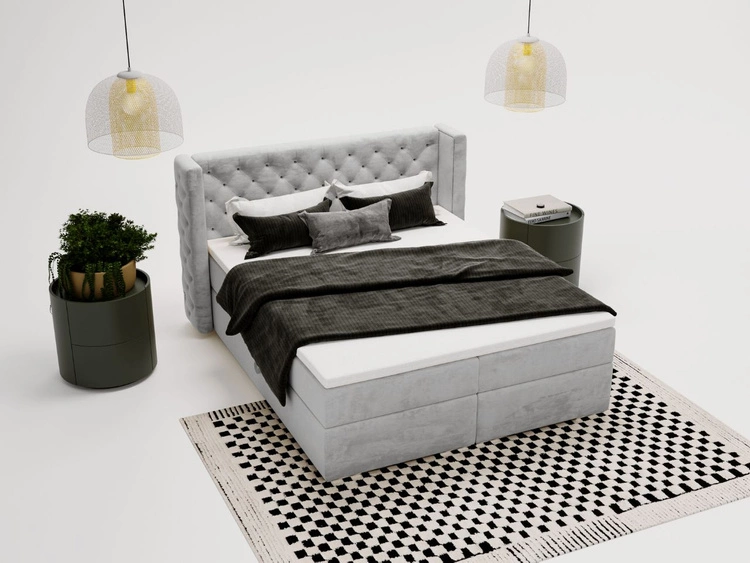 Boxspringbett mit Bettkasten 120x200 Lion Hellgrau