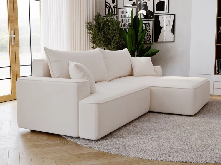 Ecksofa L-Form Rechts mit Schlaffunktion und Bettkasten California Creme