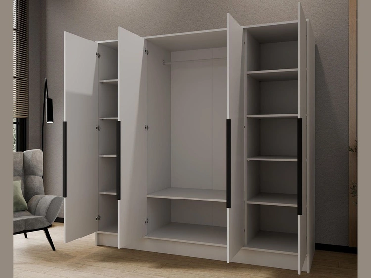 Kleiderschrank mit Spiegel 200 cm Lucca Weiß mit schwarzen Griffen