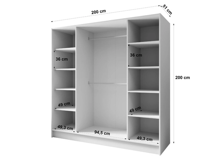 Kleiderschrank mit Spiegel 200 cm Lucca Weiß mit goldenen Griffen