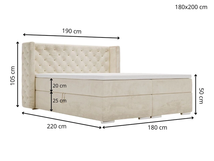 Boxspringbett mit Bettkasten 180x200 Lion Creme
