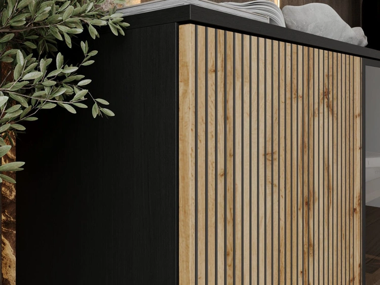 Türkommode mit Led Deo 154 cm Schwarz, Eiche Wotan