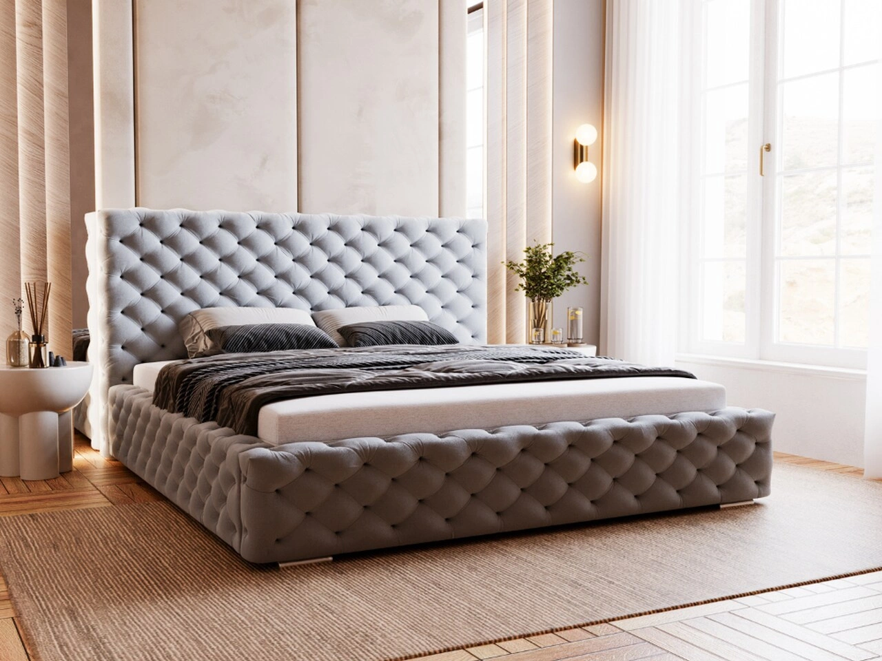 Polsterbett mit Bettkasten und Lattenrost 120x200 Astra Hellgrau