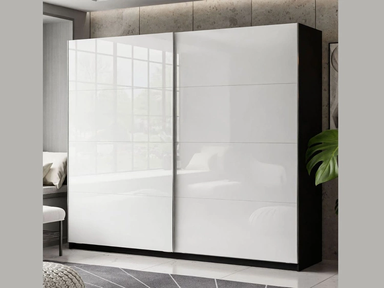 Schwebetürenschrank Zweitüriger 244 cm Nuveo Weiß-Schwarz Hochglanz