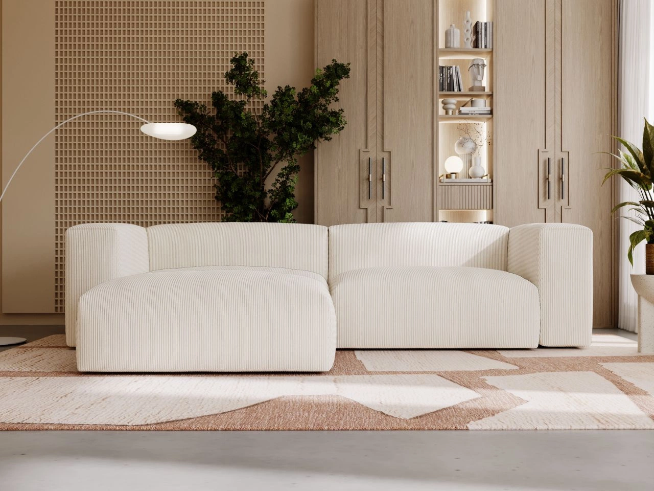 Ecksofa L-Form Links Moderne Cord Ecksofa Landi Beige