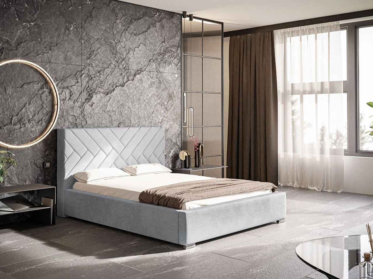 Polsterbett mit Bettkasten und Lattenrost 180x200 Tonale Hellgrau