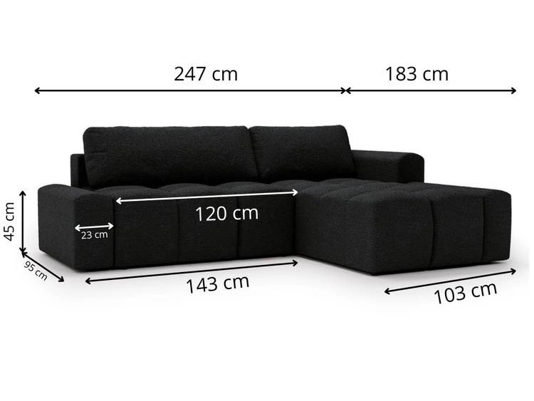 Ecksofa L-Form Rechts mit Schlaffunktion und Bettkasten Lana Schwarz