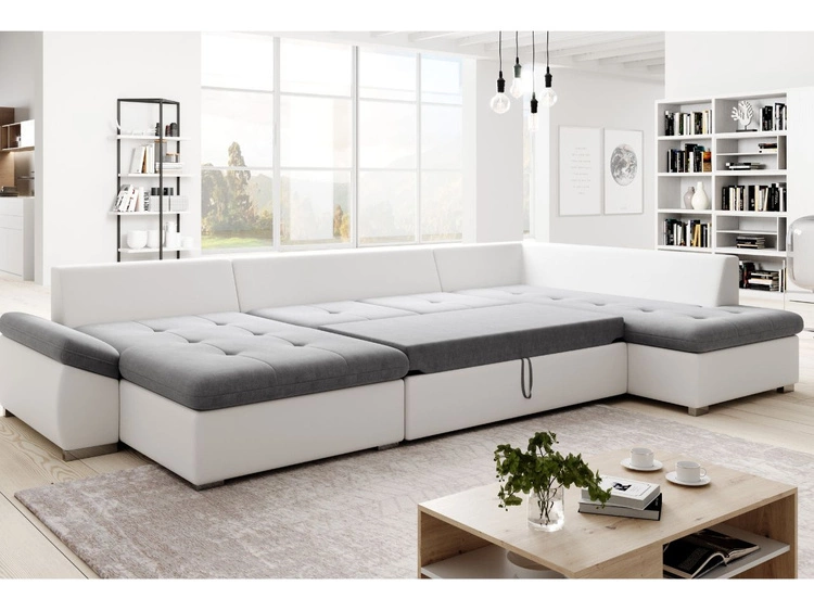 Wohnlandschaft mit Schlaffunktion Rechts Moni U Grau, Weiß