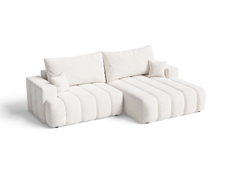 Ecksofa L-Form Rechts mit Schlaffunktion und Bettkasten Caleo Creme