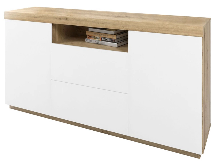 Wohnzimmer-Set – TV-Schrank und Kommode Asumi Weiß und Eiche Wotan