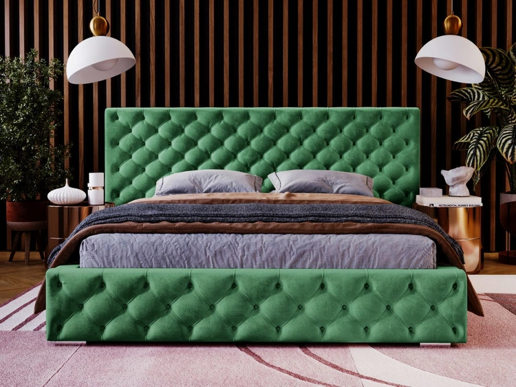 Polsterbett mit Bettkasten und Lattenrost 160x200 Madera Grün