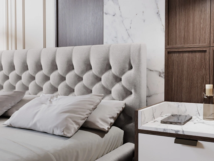 Polsterbett mit Bettkasten und Lattenrost 180x200 Velutto Hellgrau