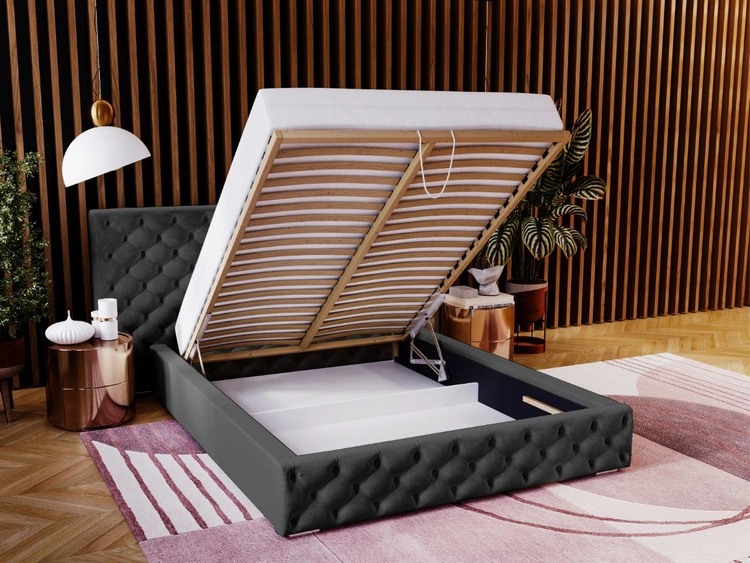 Polsterbett mit Bettkasten und Lattenrost 180x200 Madera Schwarz