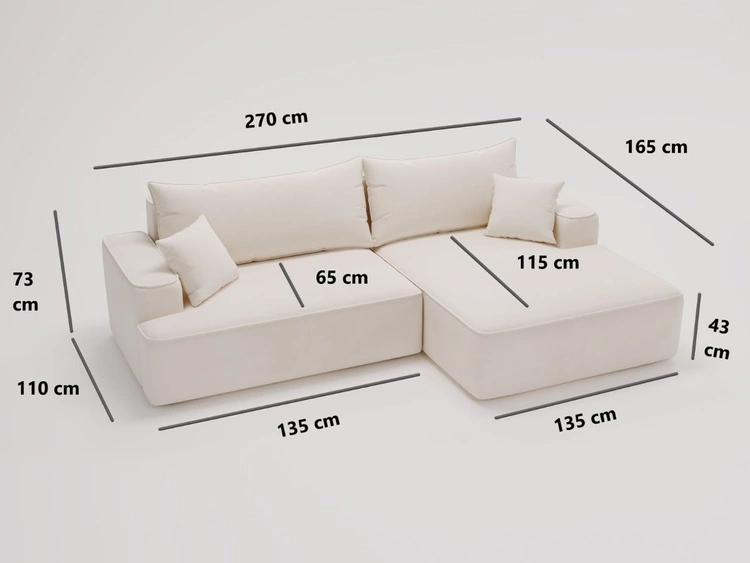 Ecksofa L-Form Links mit Schlaffunktion und Bettkasten California Beige
